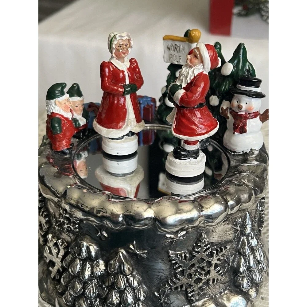 1990s International Silver Santa Mrs Claus On Ice Musical Music Box Christmas